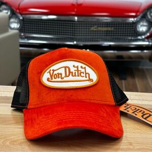 Brand New!!  Von Dutch Black and Orange Velvet Trucker Hat.  NWT!! 🧡
